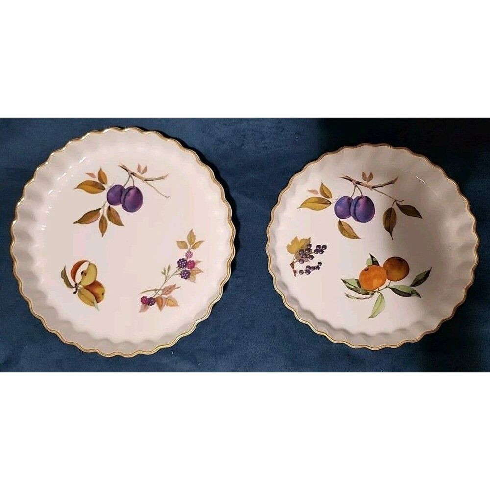 1961 Royal Worcester Evesham Gold Fine Porcelain 9" & 10.5" Quiche Pie Dish